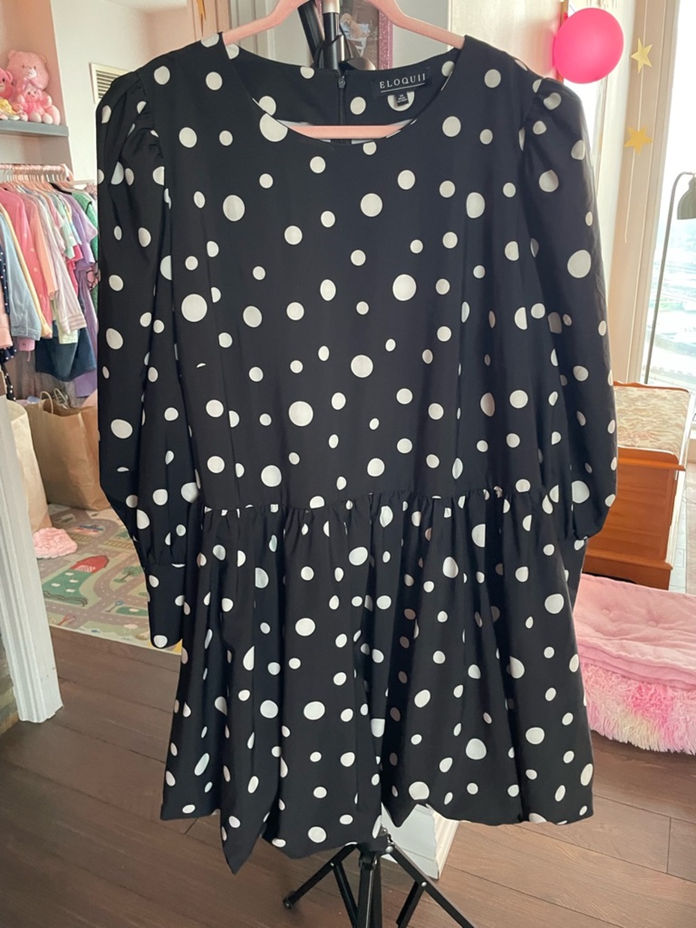 Eloquii Black and White Polka Dot Dress